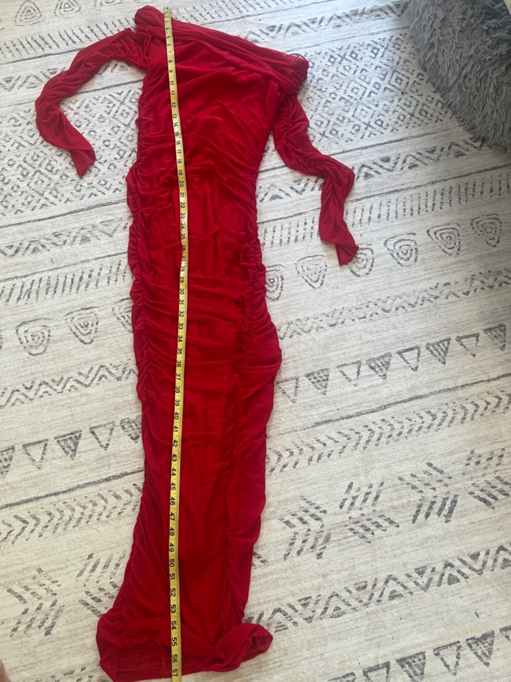 Fashion Nova Red Off-Shoulder Ruched Maxi Dress - Picture 3 of 7